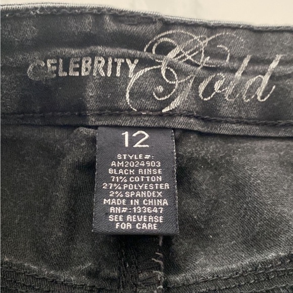 Celebrity Gold Black Distressed Cutoff Jean Shorts Size 12 - Picture 7 of 9